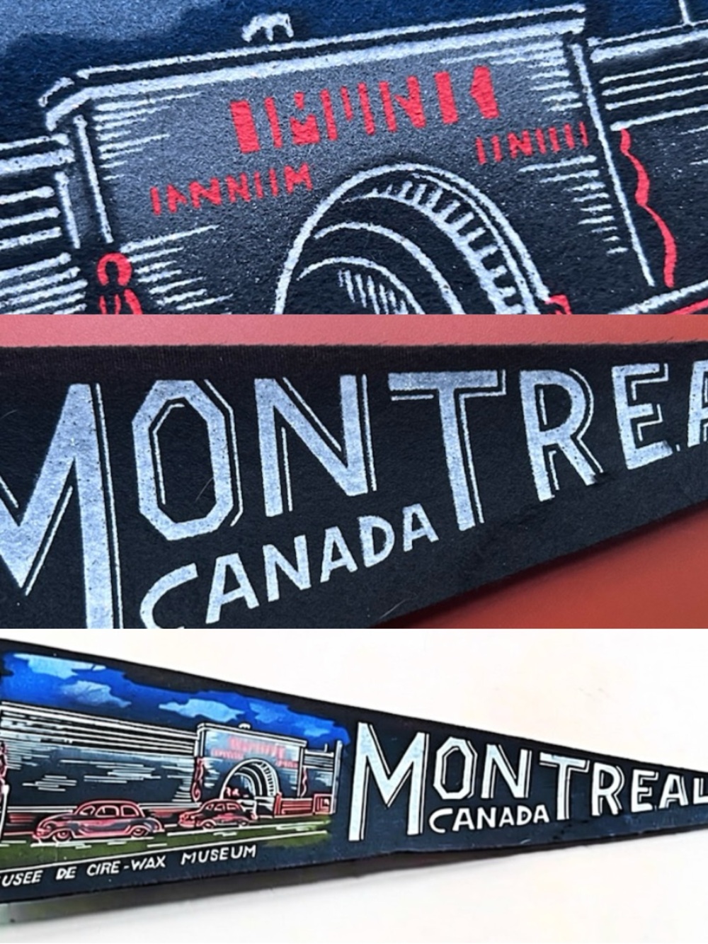 Vintage Montreal Musee de Cire / Wax Museum souvenir felt travel pennant flag